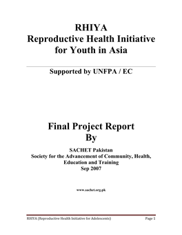 RHIYA Reproductive Health Initiative for Youth in Asia