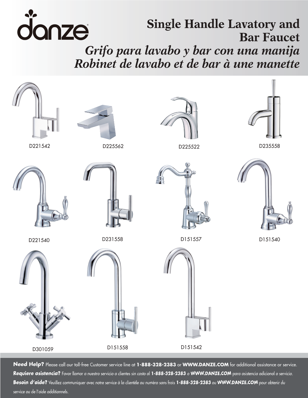 Single Handle Lavatory and Bar Faucet Grifo Para Lavabo Y Bar Con Una Manija Robinet De Lavabo Et De Bar À Une Manette