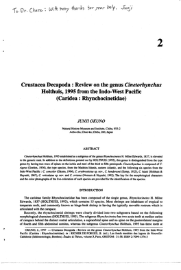 Review on the Genuscinetorhynchus Holthuis, 1995 from the Indo-West