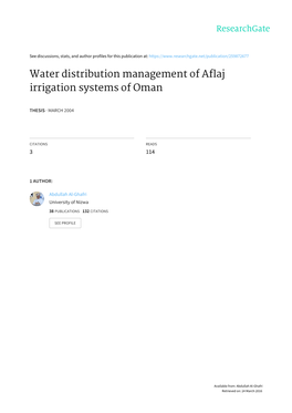 Water Distribution Management of Aflaj Irrigation Systems of Oman
