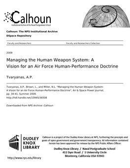 Managing the Human Weapon System: a Vision for an Air Force Human-Performance Doctrine