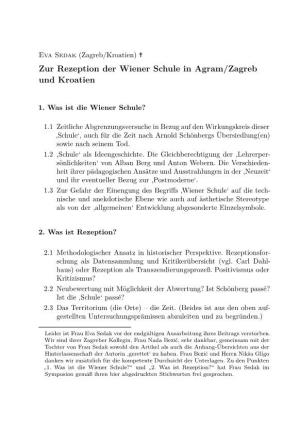 Zur Rezeption Der Wiener Schule in Agram/Zagreb Und Kroatien