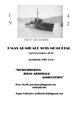 HMAS ARMIDALE 80Th MEMORIAL 1St December 2022