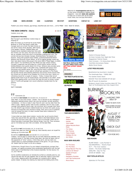 Rave Magazine - Brisbane Street Press - the NEW CHRISTS – Gloria