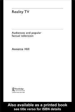 Reality TV: Audiences and Popular Factual Television