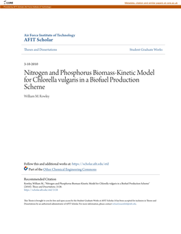 Nitrogen and Phosphorus Biomass-Kinetic Model for Chlorella Vulgaris in a Biofuel Production Scheme William M