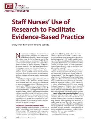 Staff Nurses' Use of Research to Facilitate Evidence-Based Practice