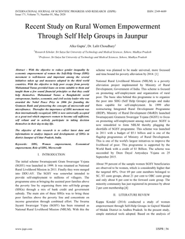 Recent Study on Rural Women Empowerment Through Self Help Groups in Jaunpur