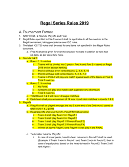 Regal Rules 2019