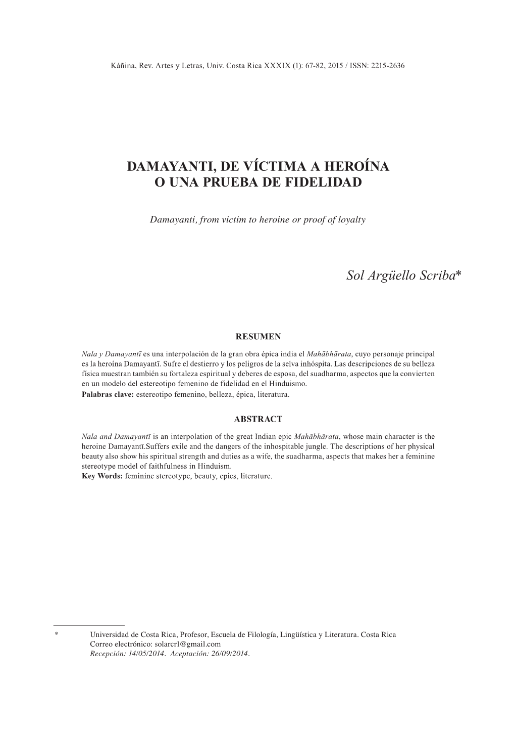 Damayanti, De Víctima a Heroína O Una Prueba De Fidelidad