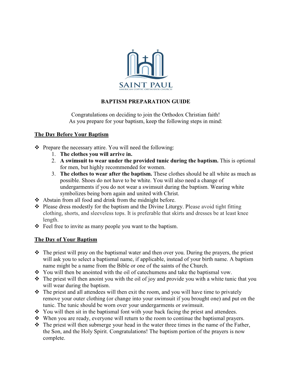 BAPTISM PREPARATION GUIDE Congratulations on Deciding to Join