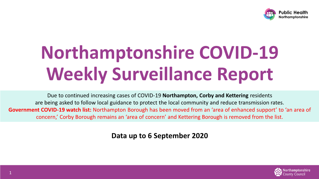 Northamptonshire COVID-19 Weekly Surveillance Report