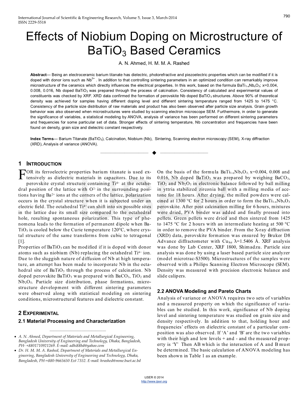 Effects of Niobium Doping on Microstructure of Batio3 Based Ceramics A