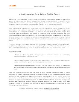 Artnet Launches New Gallery Profile Pages(PDF)