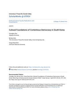 Cultural Foundations of Contentious Democracy in South Korea