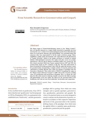 Abstract from Scientific Research to Geoconservation and Geopark
