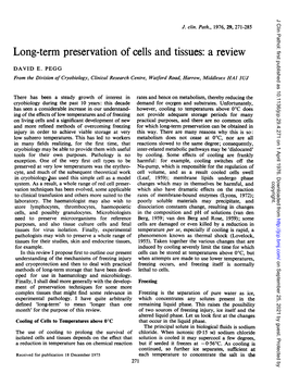 Long-Term Preservation of Cells and Tissues: a Review