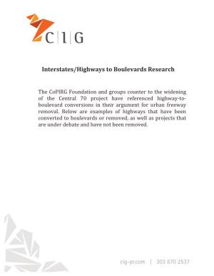 Interstates/Highways to Boulevards Research