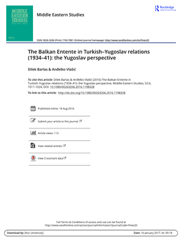 The Balkan Entente in Turkish-Yugoslav Relations
