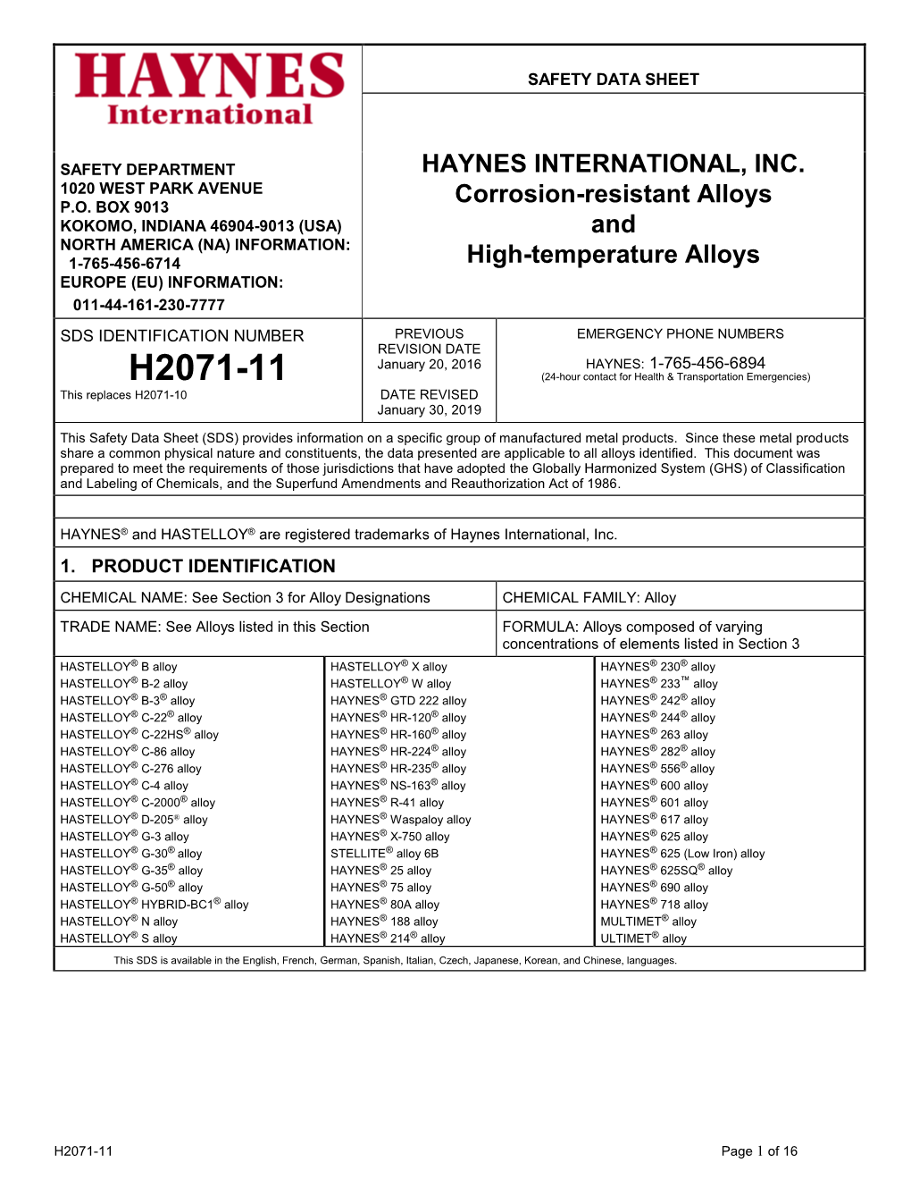 Corrosion-Resistant Alloys and High-Temperature Alloys