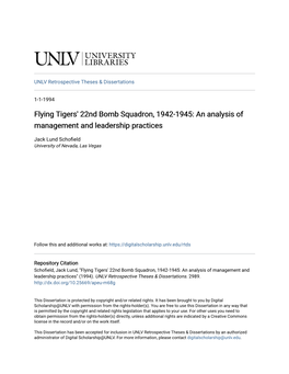Flying Tigers' 22Nd Bomb Squadron, 1942-1945: an Analysis of Management and Leadership Practices