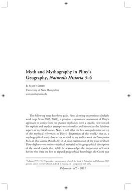 Myth and Mythography in Pliny's Geography, Naturalis Historia