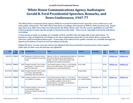 White House Communications Agency Audiotapes: Gerald R. Ford Presidential Speeches, Remarks, and News Conferences, 1947-77