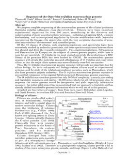 Sequence of the Oxytricha Trifallax Macronuclear Genome Thomas G