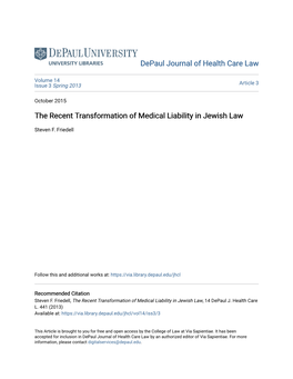 The Recent Transformation of Medical Liability in Jewish Law