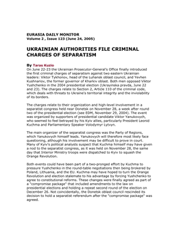 Ukrainian Authorities File Criminal Charges of Separatism