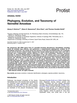 Phylogeny, Evolution, and Taxonomy of Vannellid Amoebae