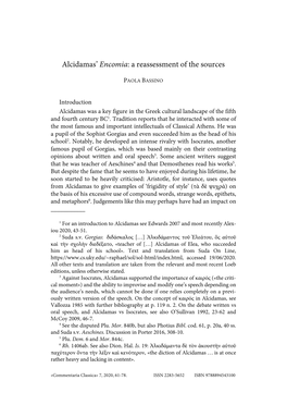 Alcidamas' Encomia: a Reassessment of the Sources