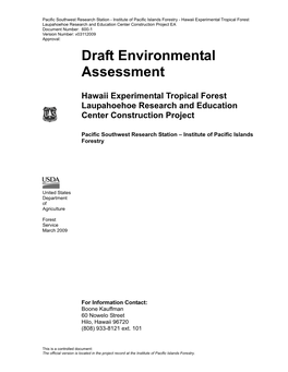 Draft Environmental Assessment Hawaii Experimental Tropical
