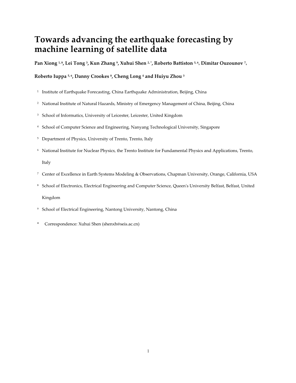 Towards Advancing the Earthquake Forecasting by Machine Learning of Satellite Data