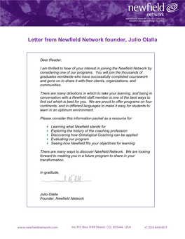 Letter from Newfield Network Founder, Julio Olalla