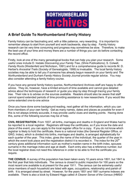 A Brief Guide to Northumberland Family History