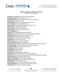 North Carolina Leadership Forum 2016 List of Participants