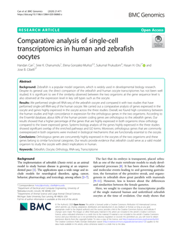 Comparative Analysis of Single-Cell Transcriptomics in Human and Zebrafish Oocytes Handan Can1, Sree K