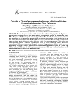 Potential of Plagiochasma Appendiculatum on Inhibition Of