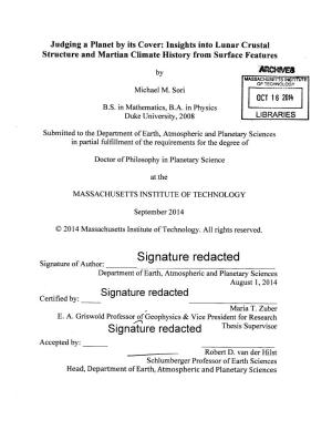 Signature Redacted Signature of Author: Department of Earth, Atmospheric and Planetary Sciences August 1, 2014 Signature Redacted Certified By: Maria T