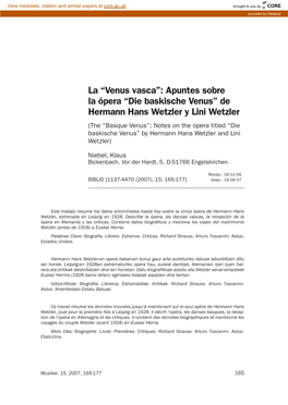 "Die Baskische Venus" De Hermann Hans Wet Zler Y Lini Wetzler. IN