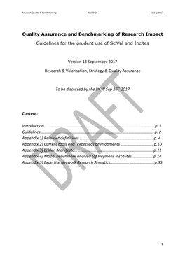 Quality Assurance and Benchmarking of Research Impact Guidelines For