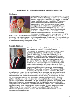 Biographies of Formal Participants for Economic Side Event Moderator Keynote Speakers