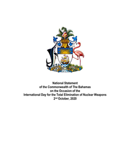 National Statement of the Commonwealth of the Bahamas on the Occasion of the International Day for the Total Elimination of Nuclear Weapons 2Nd October, 2020