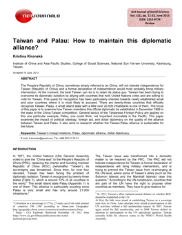 Taiwan and Palau: How to Maintain This Diplomatic Alliance?