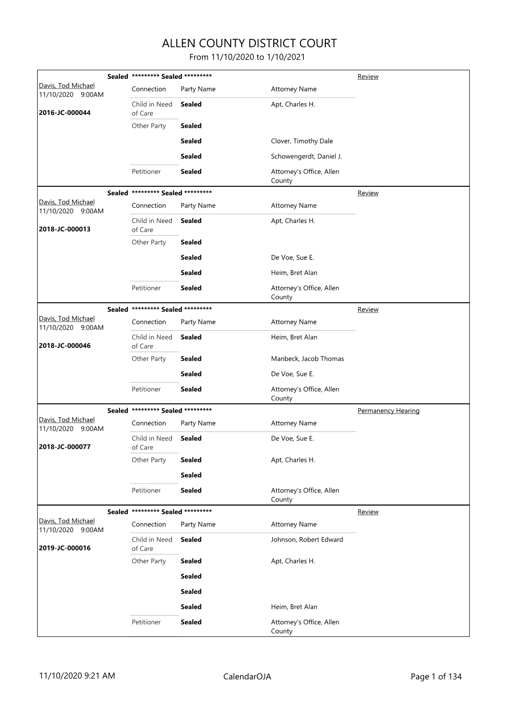 ALLEN COUNTY DISTRICT COURT from 11/10/2020 to 1/10/2021