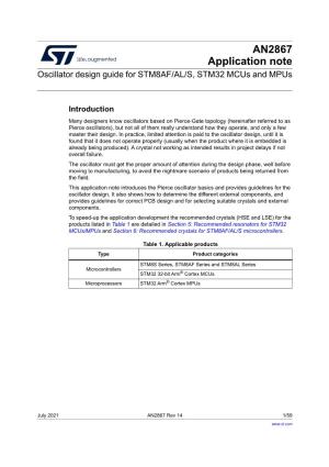 Oscillator Design Guide for STM8AF/AL/S, STM32 Mcus and Mpus