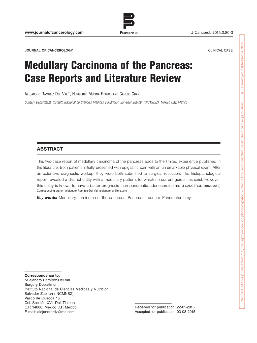 Medullary Carcinoma of the Pancreas: Case Reports and Literature Review