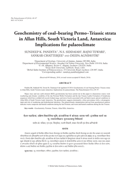 Geochemistry of Coal–Bearing Permo−Triassic Strata in Allan Hills, South Victoria Land, Antarctica: Implications for Palaeoclimate