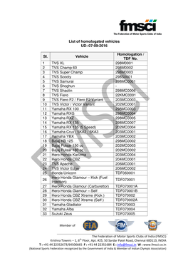 List of Homologated Vehicles UD: 07-09-2016